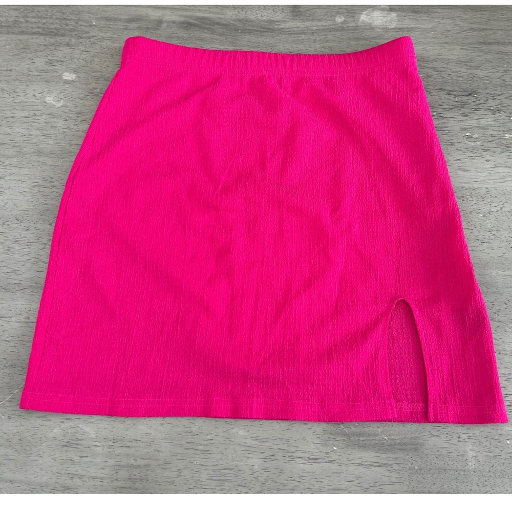 Hot Pink Textured Mini Skirt with Side Slit Elastic Waist Size Medium